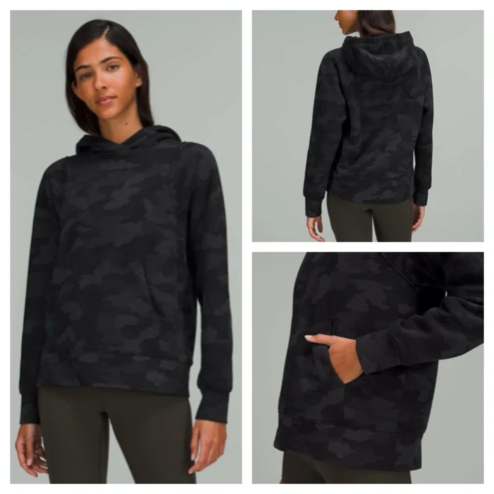 Lululemon Loungeful Hoodie Fleece Sweatshirt Heritage Camo Deep Coal Black sz 4
